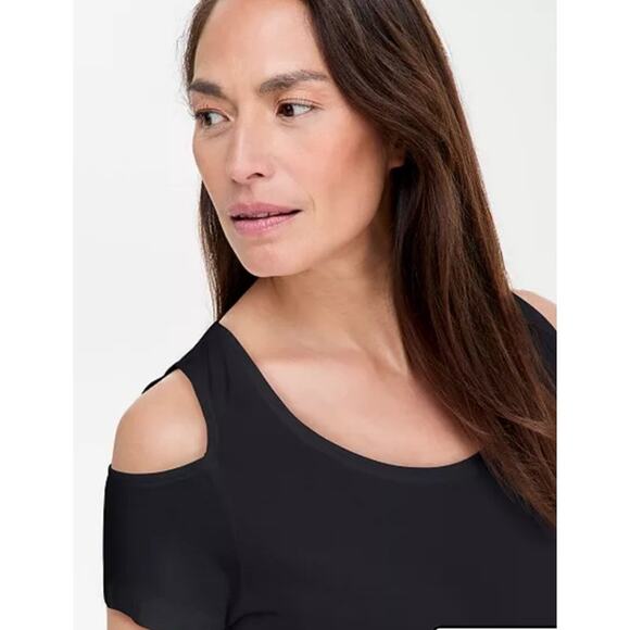 MICHAEL Michael Kors Womens Black Cold Shoulder Short Sleeve Top Sz Large - Picture 7 of 8